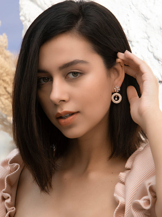 Kirei You American Diamond Rose Gold Drop Earrings