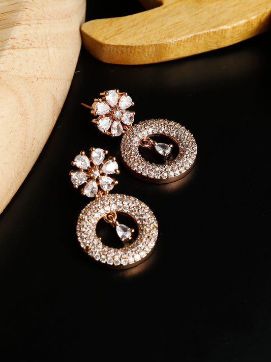 Kirei You American Diamond Rose Gold Drop Earrings